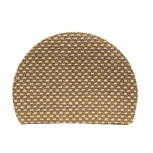 Auth DIOR/ChristianDior - Brown Cream Yellow Straw Canvas Pouch - Picture 1 of 10